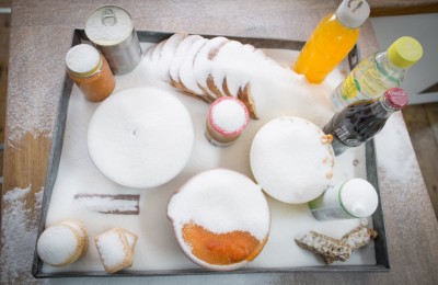 Image of lots of food covered in sugar from Jamie Oliver's Sugar Rush Campaign