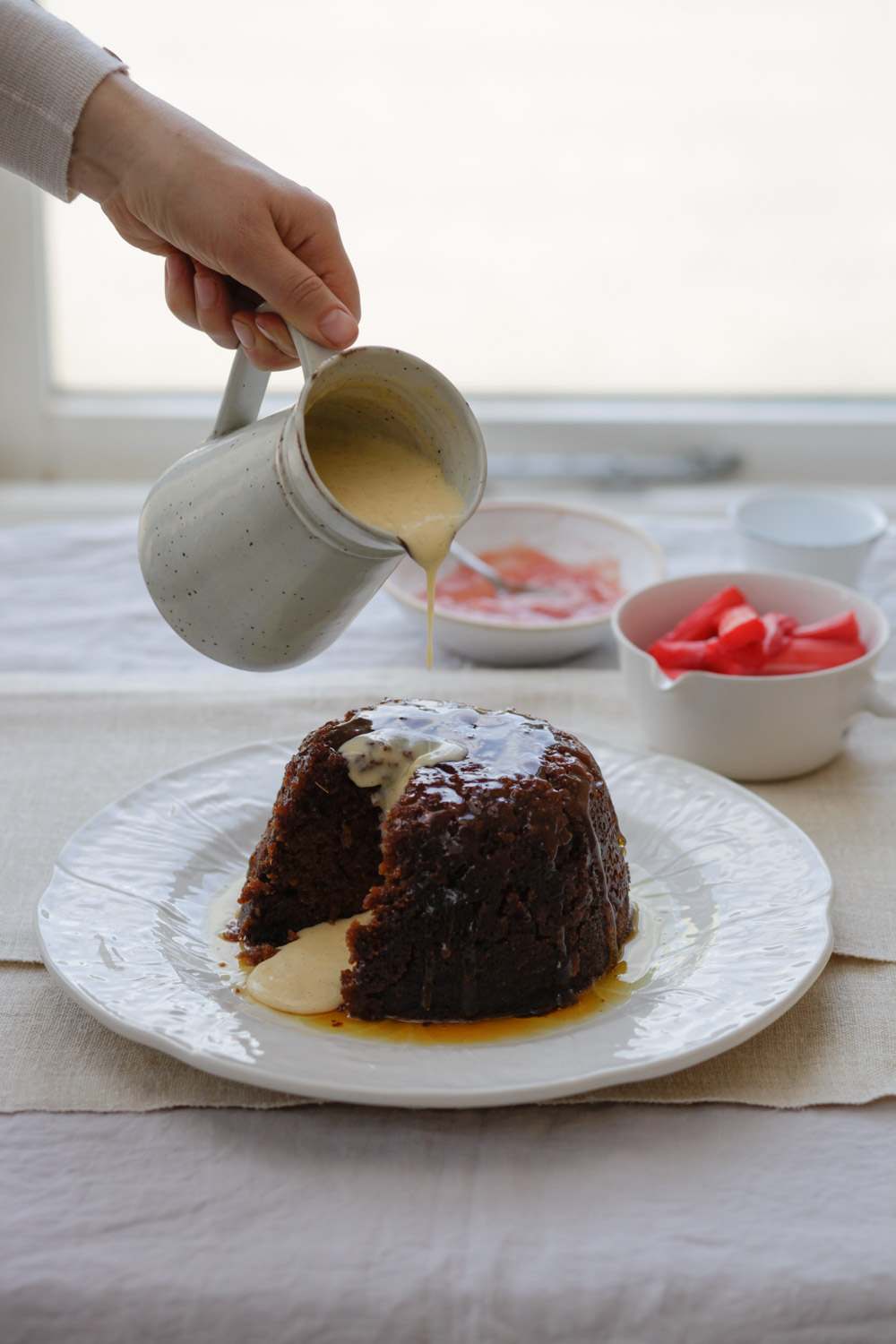 Forced rhubarb winter walks and a recipe for steamed ginger pudding 